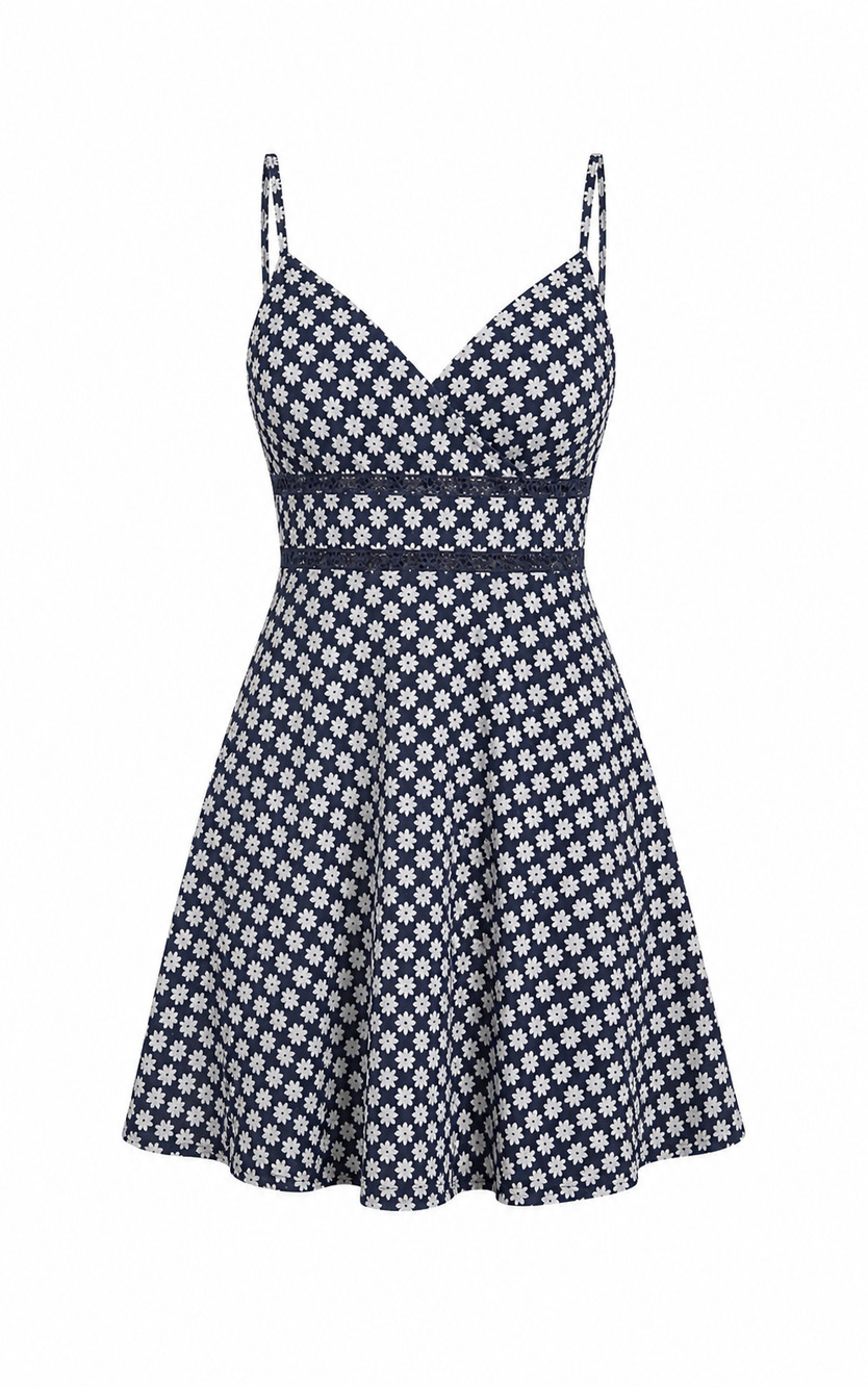Trixxi Navy XL Eyelet Skater Mini Dress Straps